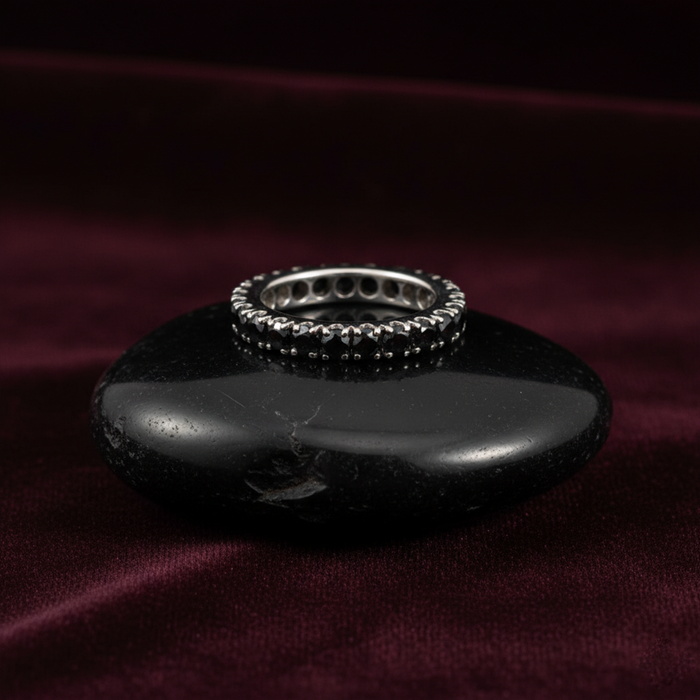 Black Diamond Eternity 14K White Gold Band Ring
