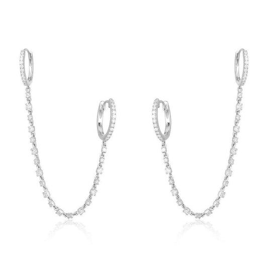 Diamond Double Chain Link Hoop Earrings in 14K Yellow Gold
