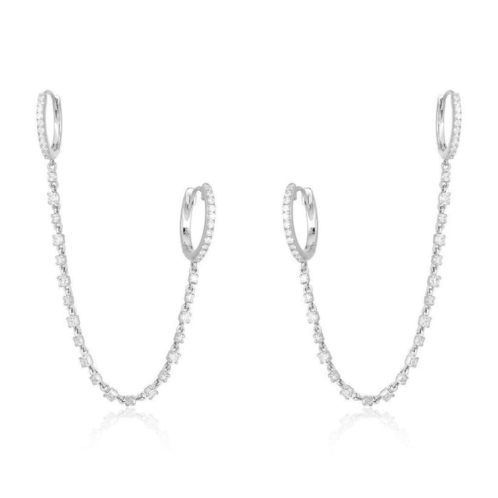 Diamond Double Chain Link Hoop Earrings in 14K Yellow Gold
