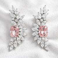 Pink Diamond 14K Gold Leaf Drop Earrings