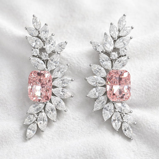Pink Diamond 14K Gold Leaf Drop Earrings