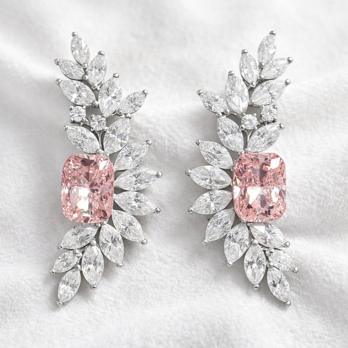 Pink Diamond 14K Gold Leaf Drop Earrings