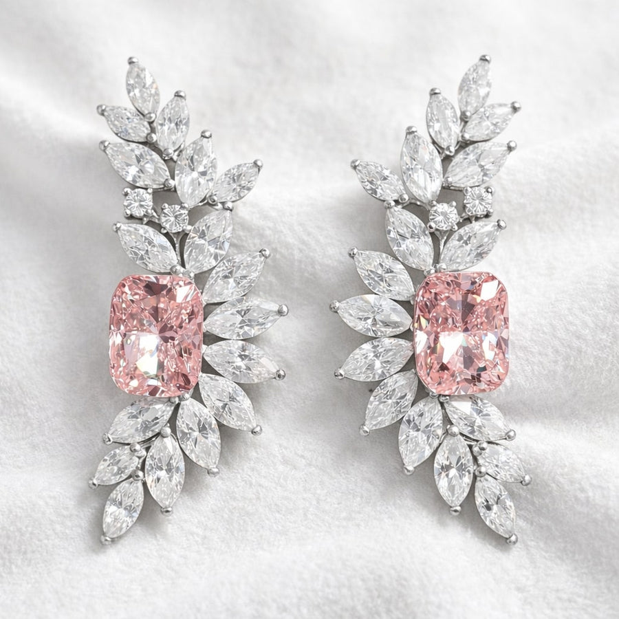 Pink Diamond 14K Gold Leaf Drop Earrings