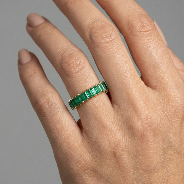 Emerald Baguette 14K Gold Half Eternity Band Ring