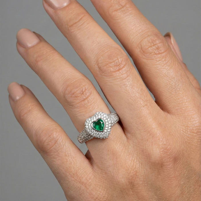 Emerald Heart 14K White Gold Diamond Ring
