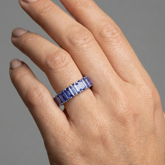 Emerald-Cut Tanzanite 14K White Gold Eternity Band Ring