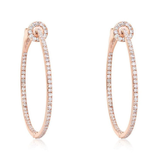 Circle Top Detail Diamond Oval Hoop Earrings in 14K Yellow Gold