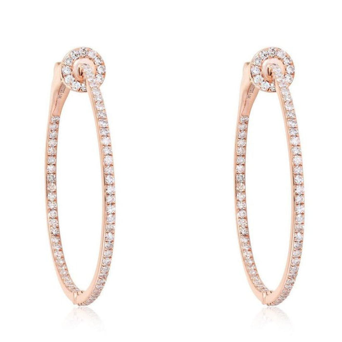 Circle Top Detail Diamond Oval Hoop Earrings in 14K Yellow Gold