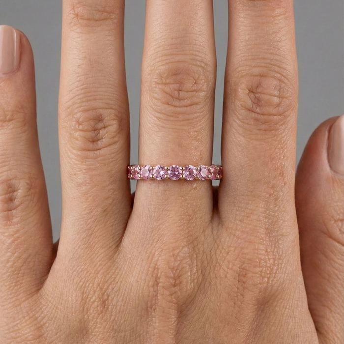 Delicate Pink Sapphire Eternity Band 14K Gold Ring