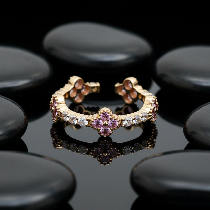 Floral Pink Sapphire & Diamond 14K Gold Ring