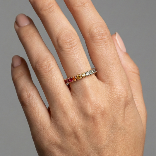 Exquisite Multi-Color Sapphire 14K (18K Custom) Gold Eternity Band Ring
