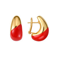 Bold Red Enamel Teardrop Stud Earrings in 14K Yellow Gold