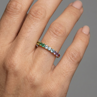 Rainbow Sapphire Eternity 14K Gold Band Ring