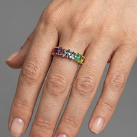 Exquisite Multi-Color Sapphire & Emerald Eternity 14K Gold Ring