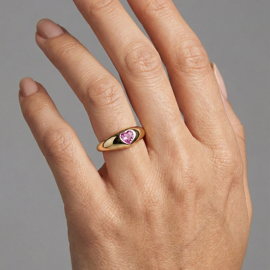 Heart-Cut Pink Sapphire 14K Yellow Gold Band Ring