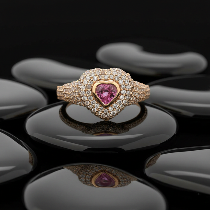 Eternal Heart Pink Sapphire Diamond Ring in 14K Gold
