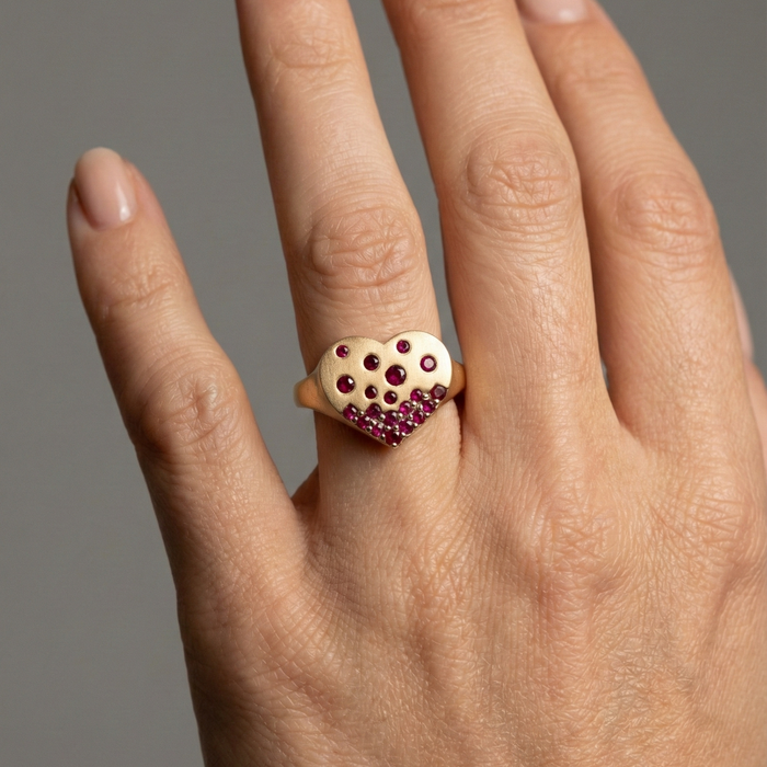 Elegant Ruby Heart 14K Gold Statement Ring