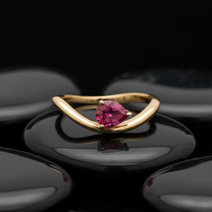 Pear Ruby Open 14K Gold Band Ring