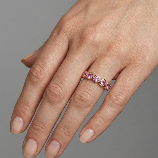 Pink Sapphire Pear-Cut Bezel 14K Gold Half Eternity Band Ring