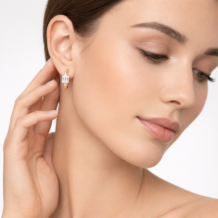 Aurora Bliss Diamond Hoop Earrings in 14K Yellow Gold
