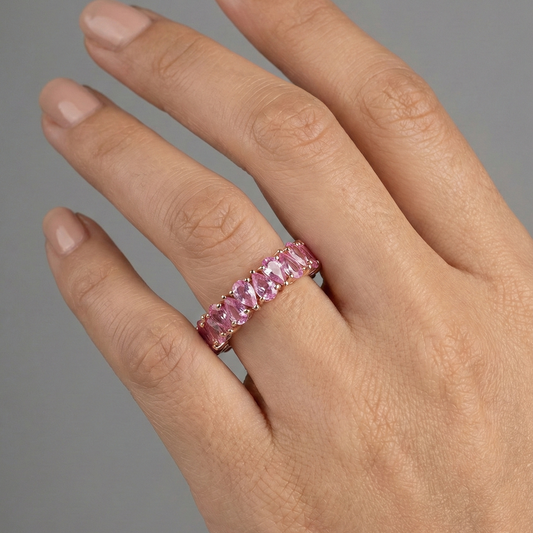 Pear Cut Pink Sapphire 14K Rose Gold Eternity Ring