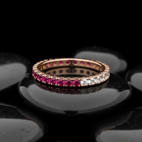 Pink & White Diamond 14K Yellow Gold Band Ring
