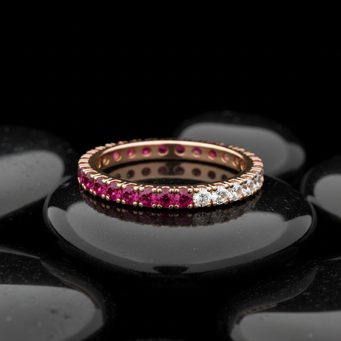 Pink & White Diamond 14K Yellow Gold Band Ring
