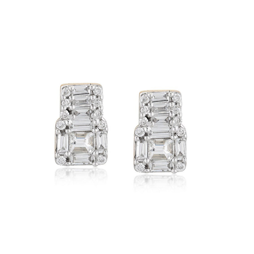 Emerald Illusion Baguette Diamond Stud Earrings in 14K Gold