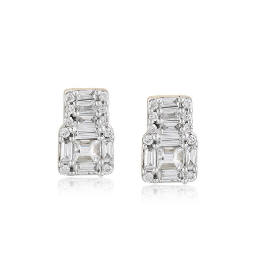 Emerald Illusion Baguette Diamond Stud Earrings in 14K Gold