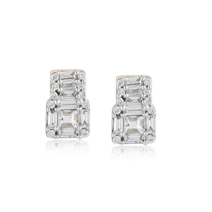 Emerald Illusion Baguette Diamond Stud Earrings in 14K Gold