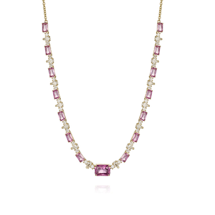 Diamond Choker Certified 2 Carat Pink Sapphire Emerald Cut Necklace