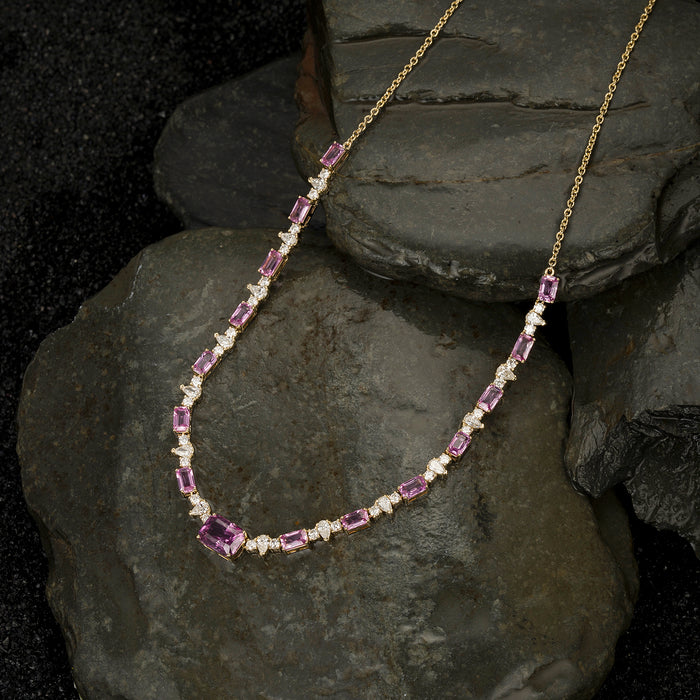 Diamond Choker Certified 2 Carat Pink Sapphire Emerald Cut Necklace