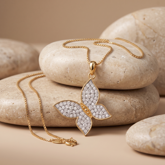 Diamond Butterfly Pendant Necklace in 14K Yellow Gold