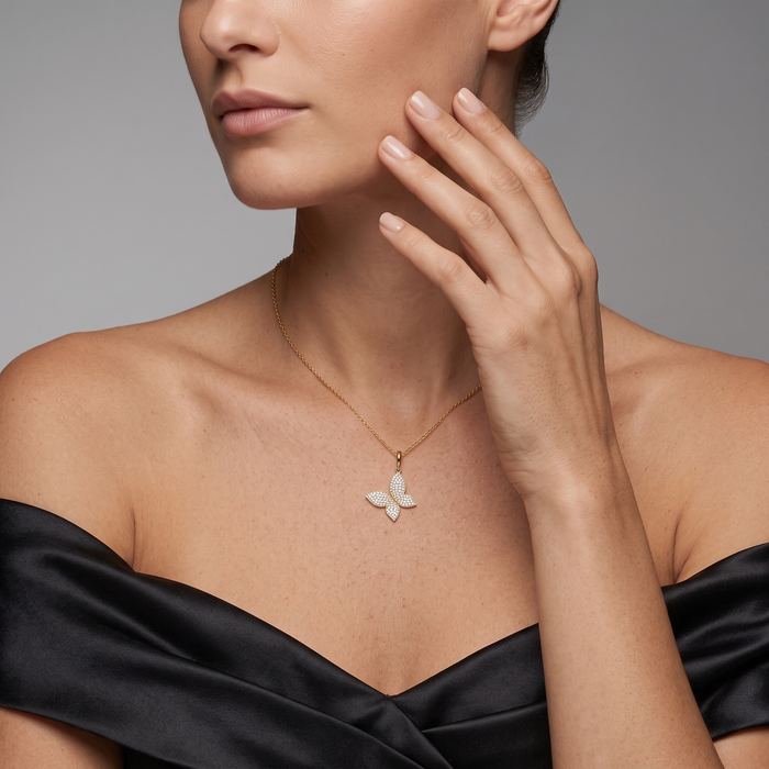 Diamond Butterfly Pendant Necklace in 14K Yellow Gold
