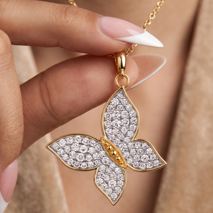 Diamond Butterfly Pendant Necklace in 14K Yellow Gold