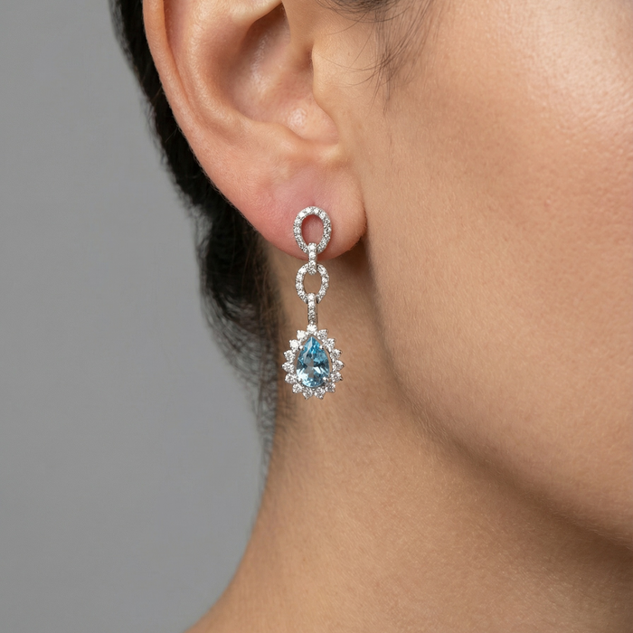 Celestial Aquamarine Diamond Drop Earrings in 18K White Gold
