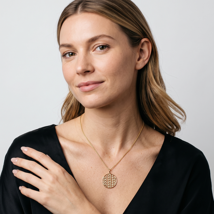 Openwork Chain Medallion Pendant Necklace in 14K Yellow Gold