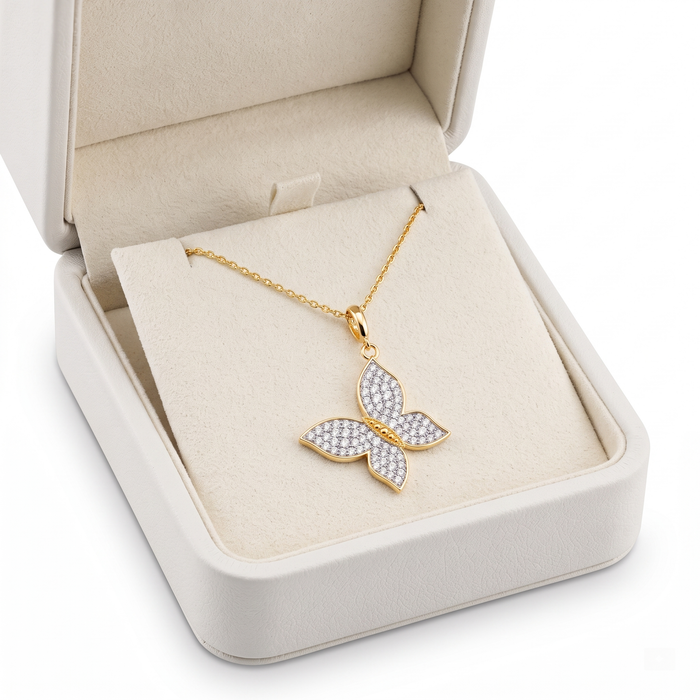 Diamond Butterfly Pendant Necklace in 14K Yellow Gold