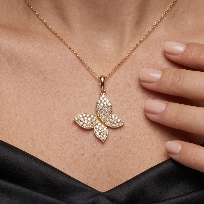 Diamond Butterfly Pendant Necklace in 14K Yellow Gold
