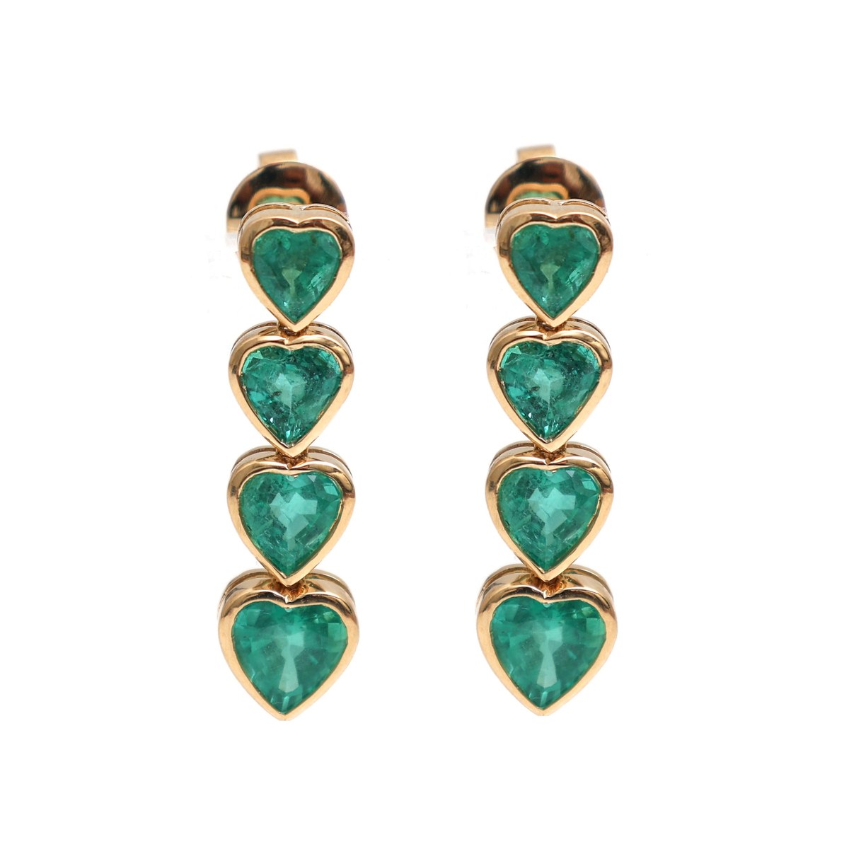 Heart Emerald 18K Yellow Gold Linear Drop Stud Earrings