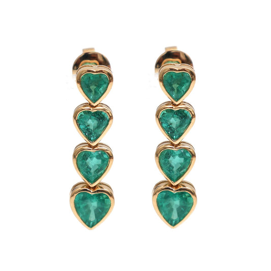 Heart Emerald 18K Yellow Gold Linear Drop Stud Earrings