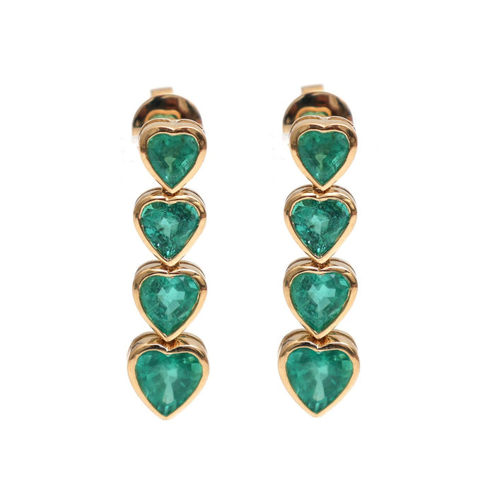 Heart Emerald 18K Yellow Gold Linear Drop Stud Earrings