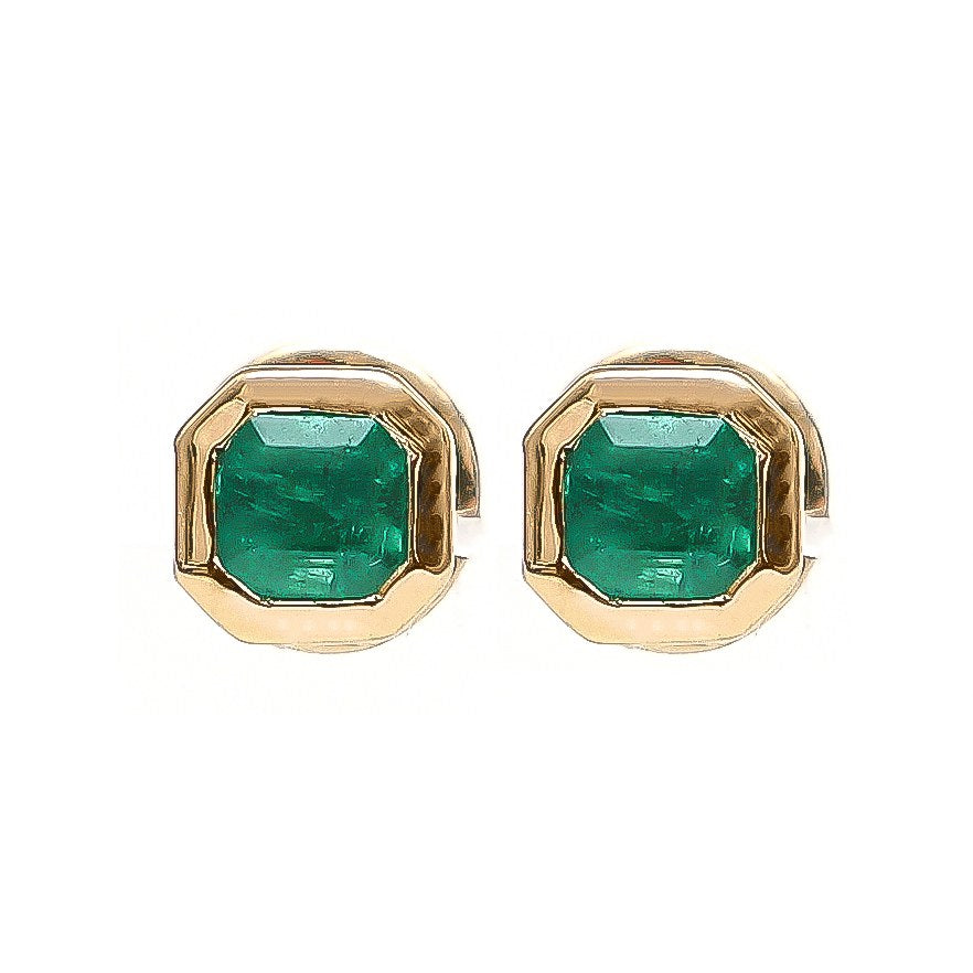 Emerald Cut Emerald 18K Yellow Gold Solitaire Stud Earrings