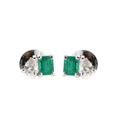 Emerald Pear Duet 18K Natural Diamond White Gold Stud Earrings