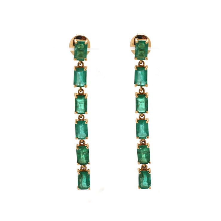 Emerald 18K Yellow Gold Linear Drop Earrings