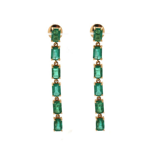 Emerald 18K Yellow Gold Linear Drop Earrings