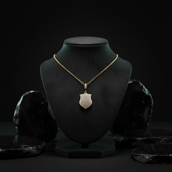 Diamond Shield Charm Pendant Necklace in 14K Yellow Gold