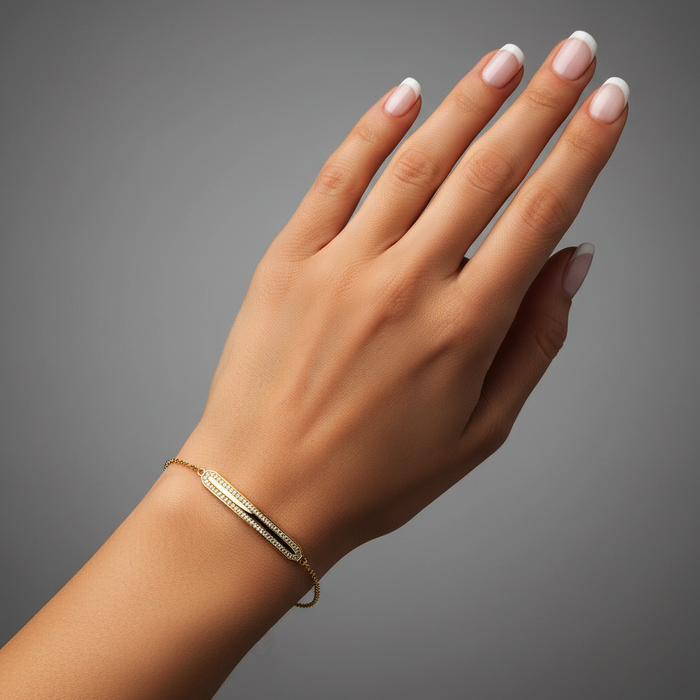 Double Line Bar Diamond Bracelet in 14K Yellow Gold