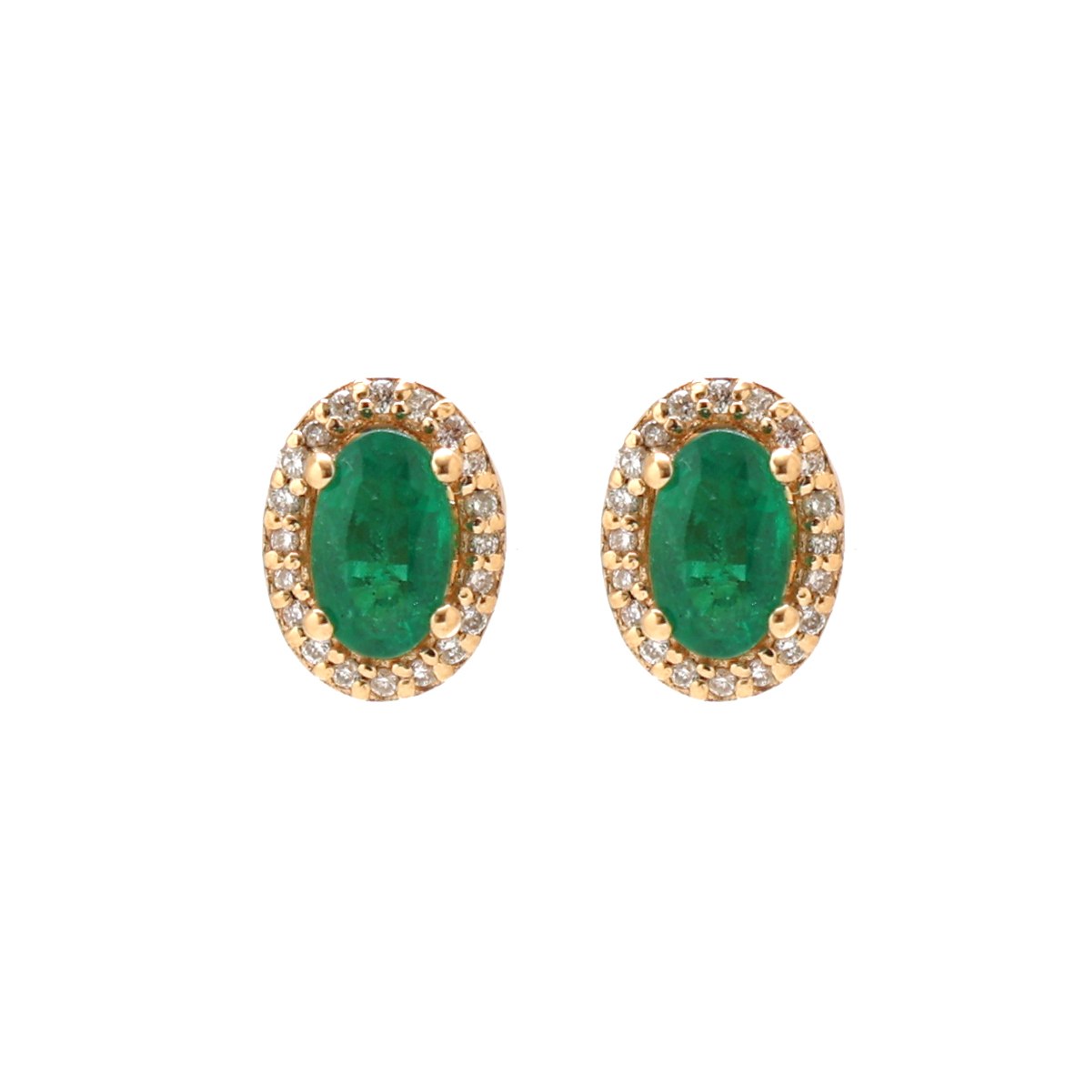 Emerald & Natural 18K Diamond Halo Stud Earrings Yellow Gold