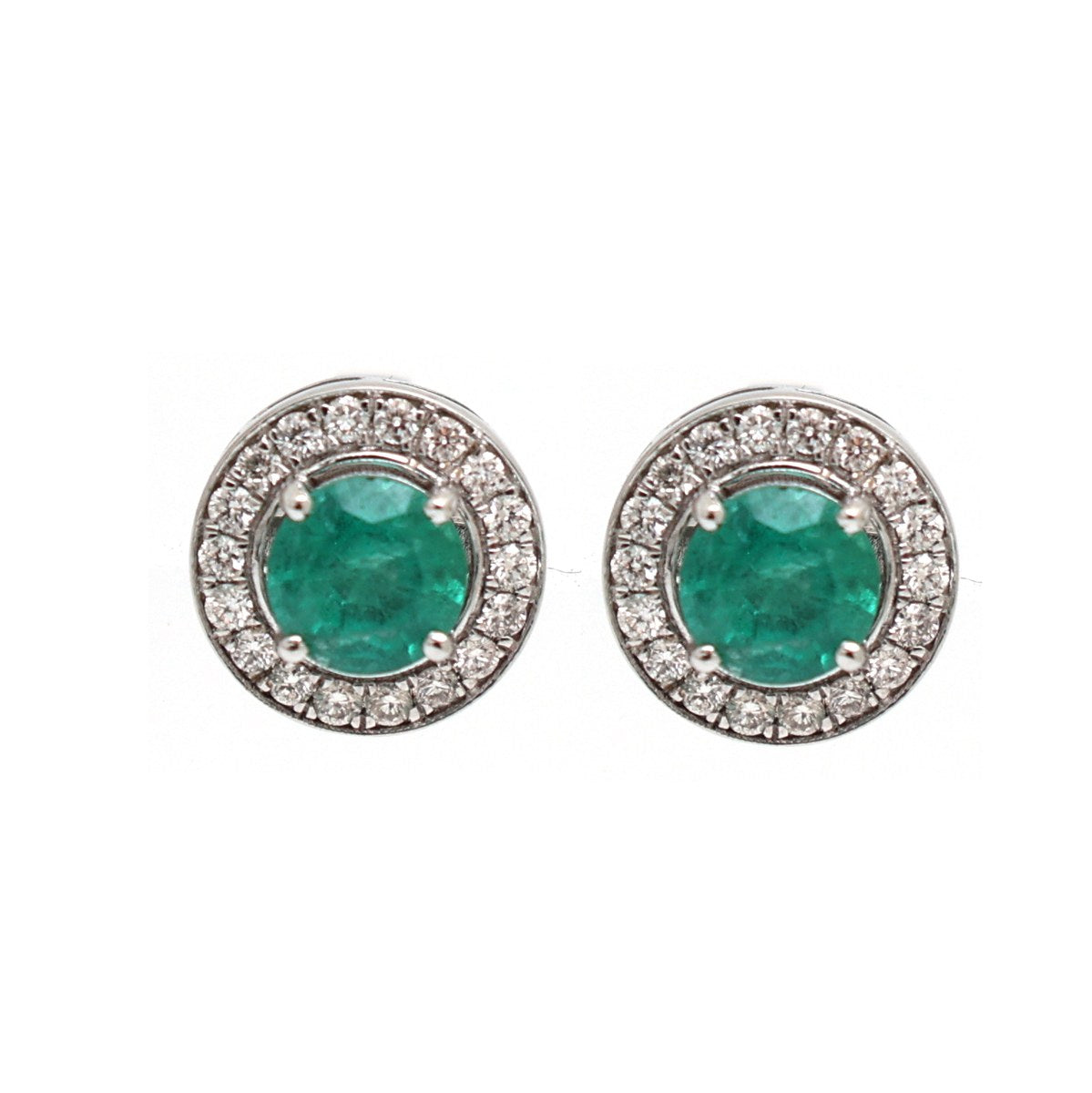 Emerald Circle 14K (18K Custom)  Natural Diamond White Gold Stud Earrings